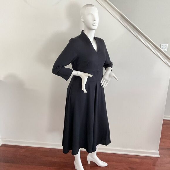 Misook Elegant Midi Black Fit & Flare Dress V-neck M Structured Crepe M - Picture 10 of 10
